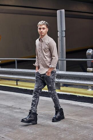 CALDEN Men's Invisible Height Increasing Elevator Shoes - Black Pebble Grain Leather Lace-up Ankle Boots with Extra Tall - K881805 in Saudi Arabia