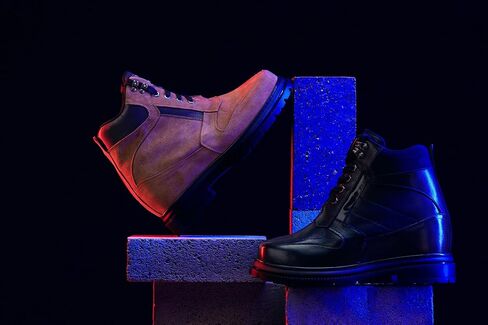 CALDEN Men's Invisible Height Increasing Elevator Shoes - Black Pebble Grain Leather Lace-up Ankle Boots with Extra Tall - K881805 in Saudi Arabia