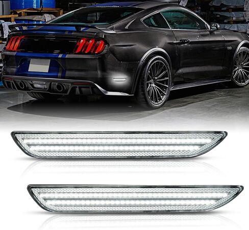 إكسسوارات مصابيح LED للعلامات الجانبية الخلفية من Bestview لسيارة Ford Mustang 2015-2022، مجموعة مصابيح جانبية للمصد الخلفي باللون الأبيض، عدسات شفافة (قطعتان) in Kuwait
