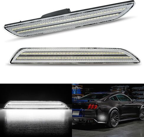 إكسسوارات مصابيح LED للعلامات الجانبية الخلفية من Bestview لسيارة Ford Mustang 2015-2022، مجموعة مصابيح جانبية للمصد الخلفي باللون الأبيض، عدسات شفافة (قطعتان) in Kuwait