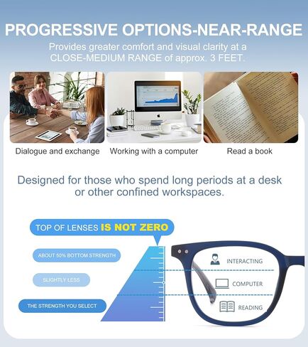 Missfive 2-Pack Light Multifocus نظارات القراءة التقدمية حجب الضوء الأزرق، مفصلات زنبركية متعددة البؤر للرجال بدون خط جودة قارئ ثلاثي البؤر نظارات مريحة (مساحة عمل للمدى القريب، 2.25x) in Kuwait