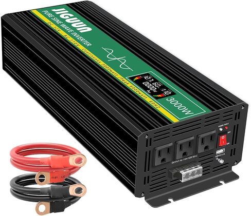 JIGUUN 6000W Peak 3000 Watt Pure Sine Wave Power Inverter، 12v DC إلى 110/120v AC محول الطاقة 3 AC و USB Output، Power Converter LCD Display for Home RV Camping Outdoor Car Truck in Saudi Arabia