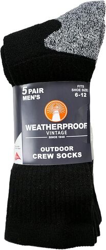 Weatherproof Vintage Men's Outdoor Wool Blend Crew Socks, Black, 5 Pairs in Saudi Arabia