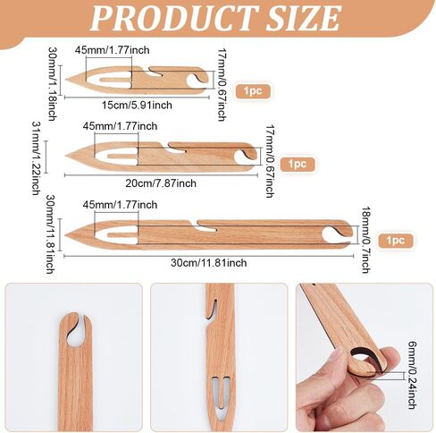 BENECREAT 3Pcs Beech Wood Weaving Shuttle, Knitting Loom Shuttles Handcrafted Knitting Loom Tools for Tapestry DIY Craft Weaving Accessories, Pointy in Saudi Arabia