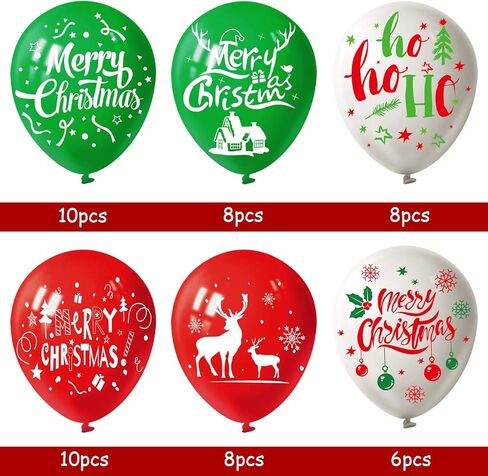 FEPITO 100Pcs Christmas Party Balloon 12 Inch White, Red, Green Latex Balloons, 6 Merry Xmas Style for Christmas Decoration Party Supplies in Saudi Arabia
