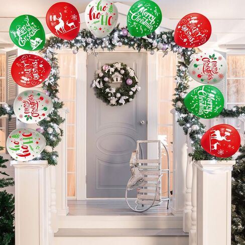 FEPITO 100Pcs Christmas Party Balloon 12 Inch White, Red, Green Latex Balloons, 6 Merry Xmas Style for Christmas Decoration Party Supplies in Saudi Arabia