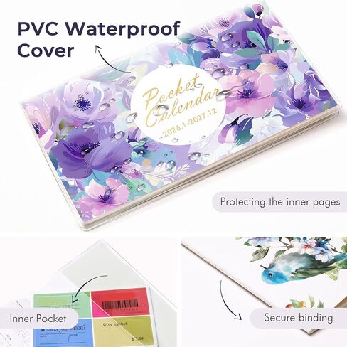Pocket Calendar 2026-2027 for Purse, Small Pocket Planner 2026-2027 for Purse 3.5×6.5In,24 Month Organizer from Jan 2026- December 2027 Mini Planner with Pvc Cover for Organizing & Planning in Saudi Arabia