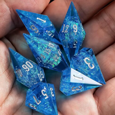 7PCS Diamond DND Dice Set,Transparent Sharp Edge Die Set D&D RPG Polyhedral Dice,for TTRPG Games Roleplaying Games.(Green) in Kuwait