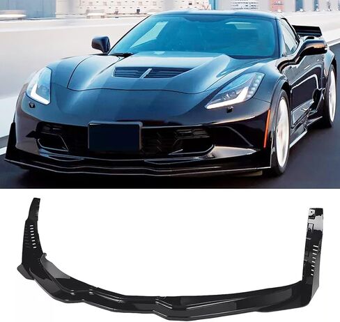 Front Lip Compatibility with 2014-2019 Corvette C7 Z06 Stage 3 Front Bumper Chin Diffuser Lip Spoiler Splitter Air Dam with Side Winglets 4PCS Gloss Black in Kuwait