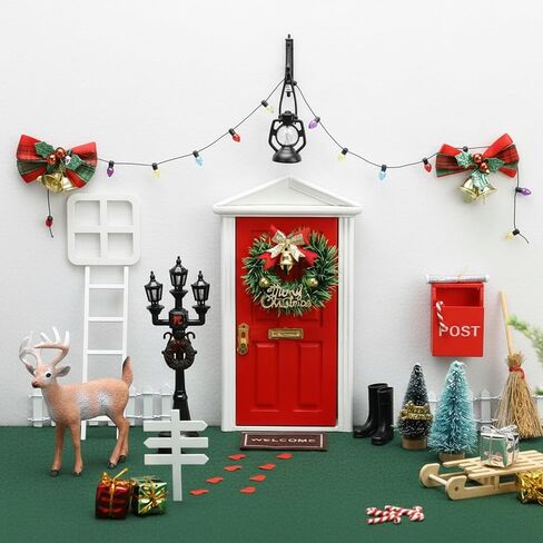 Shappy 39 Pcs Christmas Elf Fairy Doors Decorations Enchanted Elf Doors Tiny Outdoor Xmas Decor Wooden Tiny Miniature for Girls Xmas Accessories Fairy Tale(Pink) in Saudi Arabia