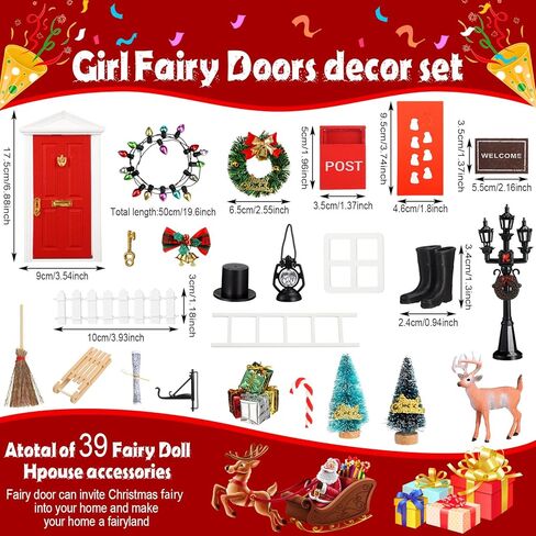 Shappy 39 Pcs Christmas Elf Fairy Doors Decorations Enchanted Elf Doors Tiny Outdoor Xmas Decor Wooden Tiny Miniature for Girls Xmas Accessories Fairy Tale(Pink) in Saudi Arabia