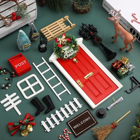 Shappy 39 Pcs Christmas Elf Fairy Doors Decorations Enchanted Elf Doors Tiny Outdoor Xmas Decor Wooden Tiny Miniature for Girls Xmas Accessories Fairy Tale(Pink) in Saudi Arabia