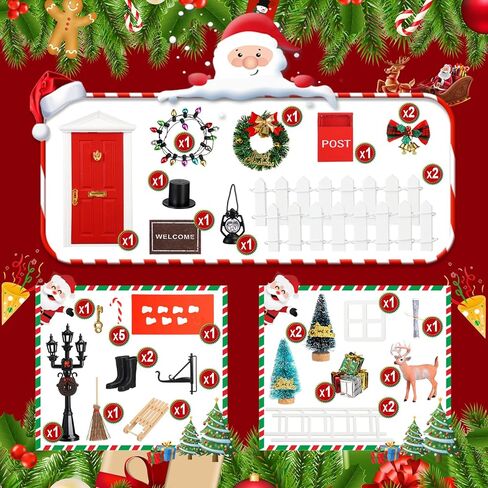 Shappy 39 Pcs Christmas Elf Fairy Doors Decorations Enchanted Elf Doors Tiny Outdoor Xmas Decor Wooden Tiny Miniature for Girls Xmas Accessories Fairy Tale(Pink) in Saudi Arabia