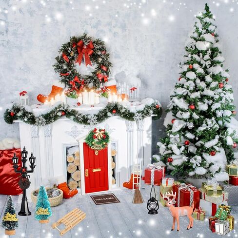 Shappy 39 Pcs Christmas Elf Fairy Doors Decorations Enchanted Elf Doors Tiny Outdoor Xmas Decor Wooden Tiny Miniature for Girls Xmas Accessories Fairy Tale(Pink) in Saudi Arabia