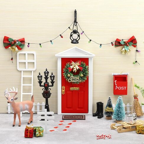 Shappy 39 Pcs Christmas Elf Fairy Doors Decorations Enchanted Elf Doors Tiny Outdoor Xmas Decor Wooden Tiny Miniature for Girls Xmas Accessories Fairy Tale(Pink) in Saudi Arabia