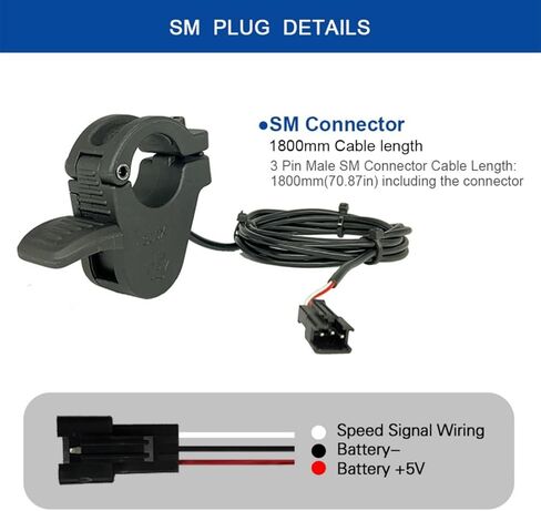 Ebike Thumb Throttle، 12V 24V 36V 48V 60V 72V 3 Pin SM Plug Ebike Throttle for 22mm المقاود، 300X مسرع السرعة اليسرى واليمنى، استبدال مقود السكوتر الكهربائي للدراجات البخارية الإلكترونية in Kuwait
