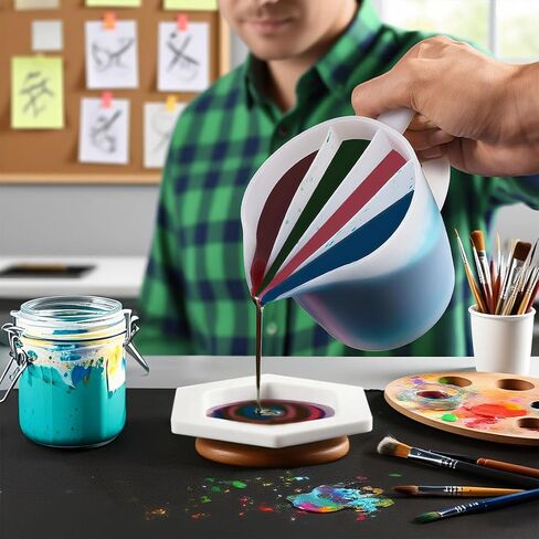 أكواب مقسمة لصب الطلاء بمقبض، كوب مقسم من السيليكون سعة 500 مل قابل لإعادة الاستخدام، أكواب خلط راتنج السيليكون، أدوات طلاء صب الأكريليك للرسم، وحرف الراتنج والأعمال اليدوية (4 قنوات) in Saudi Arabia
