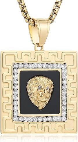 AsAlways Hip Hop Jewelry 3D Lion Head Shiny Circle of Cuban Link Pendant Gold Medallion Lion King Leo Necklace for Men Women in Kuwait
