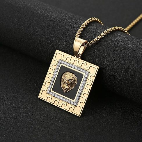 AsAlways Hip Hop Jewelry 3D Lion Head Shiny Circle of Cuban Link Pendant Gold Medallion Lion King Leo Necklace for Men Women in Kuwait