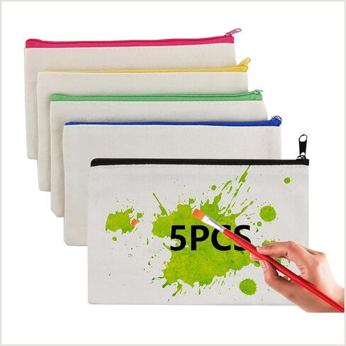 Colorful Zipper Canvas Pencil Case Set of 5, Pencil Holder, Ideal for Stationery & Travel in Saudi Arabia