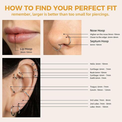 Afftiny Nose Ring Septum Hoop 20G/18G/16G/14G/12G 316L Surgical Stainless Steel Hinged Seamless Earrings, Diameter 5MM-16MM, Gold/Silver/Black/Rose Gold/Rainbow Color in Kuwait