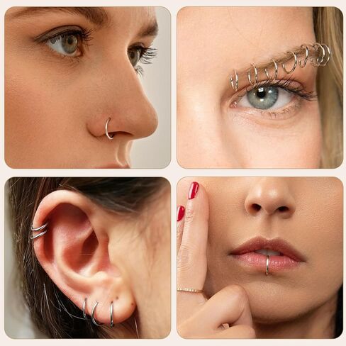 Afftiny Nose Ring Septum Hoop 20G/18G/16G/14G/12G 316L Surgical Stainless Steel Hinged Seamless Earrings, Diameter 5MM-16MM, Gold/Silver/Black/Rose Gold/Rainbow Color in Kuwait