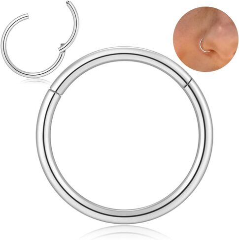 Afftiny Nose Ring Septum Hoop 20G/18G/16G/14G/12G 316L Surgical Stainless Steel Hinged Seamless Earrings, Diameter 5MM-16MM, Gold/Silver/Black/Rose Gold/Rainbow Color in Kuwait