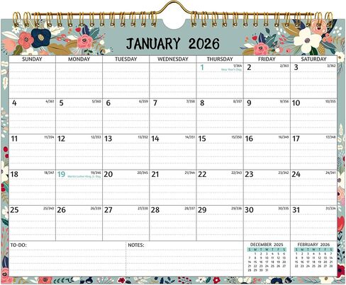 Wall Calendar 2025-2027 – Run Now to Feb. 2027, 18 Monthly Calendar 2026-2027, 11 x 8.5 In, 2026 Calendar 18 Months, 2026 Wall Calendar with Ruled Blocks, Thicker Paper, Holidays, To-do List ＆ Notes in Saudi Arabia