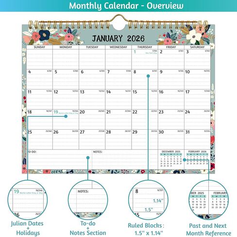 Wall Calendar 2025-2027 – Run Now to Feb. 2027, 18 Monthly Calendar 2026-2027, 11 x 8.5 In, 2026 Calendar 18 Months, 2026 Wall Calendar with Ruled Blocks, Thicker Paper, Holidays, To-do List ＆ Notes in Saudi Arabia