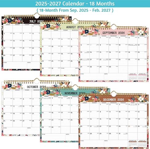Wall Calendar 2025-2027 – Run Now to Feb. 2027, 18 Monthly Calendar 2026-2027, 11 x 8.5 In, 2026 Calendar 18 Months, 2026 Wall Calendar with Ruled Blocks, Thicker Paper, Holidays, To-do List ＆ Notes in Saudi Arabia
