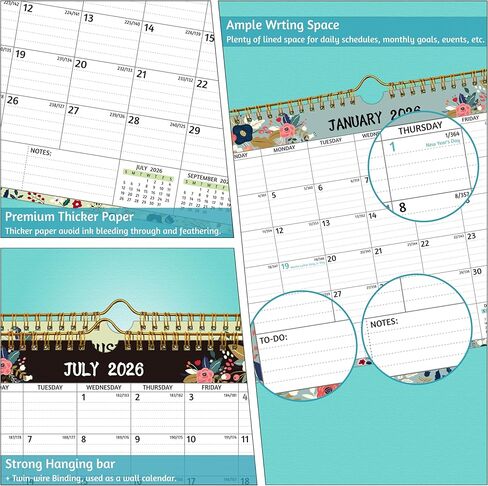 Wall Calendar 2025-2027 – Run Now to Feb. 2027, 18 Monthly Calendar 2026-2027, 11 x 8.5 In, 2026 Calendar 18 Months, 2026 Wall Calendar with Ruled Blocks, Thicker Paper, Holidays, To-do List ＆ Notes in Saudi Arabia