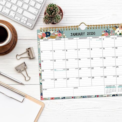 Wall Calendar 2025-2027 – Run Now to Feb. 2027, 18 Monthly Calendar 2026-2027, 11 x 8.5 In, 2026 Calendar 18 Months, 2026 Wall Calendar with Ruled Blocks, Thicker Paper, Holidays, To-do List ＆ Notes in Saudi Arabia