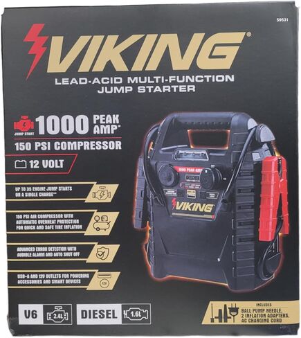 1000 Peak Amp Lead-Acid Multifunction Jump Starter and Power Pack with 150 PSI Air Compressor - Compatible with Viking in Saudi Arabia