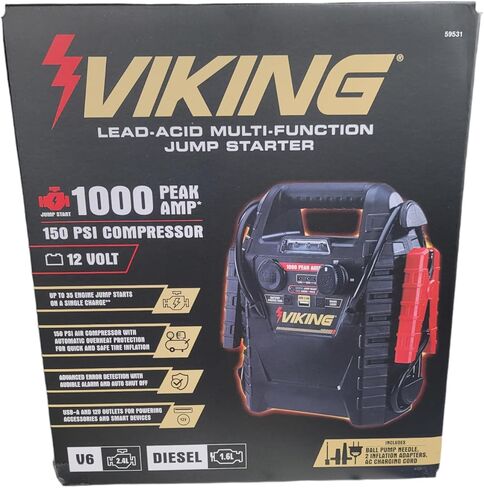 1000 Peak Amp Lead-Acid Multifunction Jump Starter and Power Pack with 150 PSI Air Compressor - Compatible with Viking in Saudi Arabia