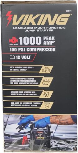 1000 Peak Amp Lead-Acid Multifunction Jump Starter and Power Pack with 150 PSI Air Compressor - Compatible with Viking in Saudi Arabia