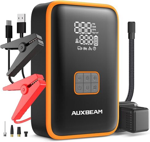 Auxbeam Jump Starter مع ضاغط هواء، صندوق توصيل 3500 أمبير لبطارية السيارة المحمولة (8 غاز/4.0 لتر ديزل) مع منفاخ إطارات للإغلاق التلقائي بقوة 150 رطل لكل بوصة مربعة، حزمة قفز بطارية 12 فولت للمركبة المدمجة in Saudi Arabia