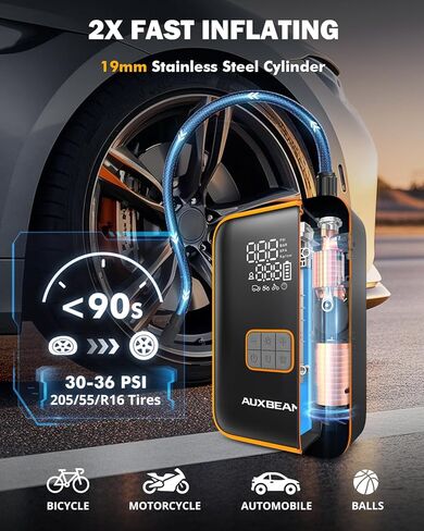 Auxbeam Jump Starter مع ضاغط هواء، صندوق توصيل 3500 أمبير لبطارية السيارة المحمولة (8 غاز/4.0 لتر ديزل) مع منفاخ إطارات للإغلاق التلقائي بقوة 150 رطل لكل بوصة مربعة، حزمة قفز بطارية 12 فولت للمركبة المدمجة in Saudi Arabia