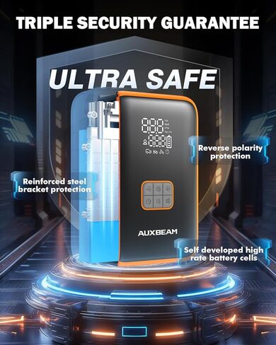 Auxbeam Jump Starter مع ضاغط هواء، صندوق توصيل 3500 أمبير لبطارية السيارة المحمولة (8 غاز/4.0 لتر ديزل) مع منفاخ إطارات للإغلاق التلقائي بقوة 150 رطل لكل بوصة مربعة، حزمة قفز بطارية 12 فولت للمركبة المدمجة in Saudi Arabia