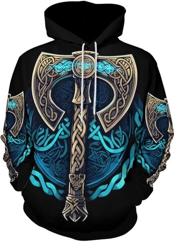 JooMeryer Men's Viking Totem 3D Print Long Sleeve Hoodies Pullover Sweatshirt in Kuwait