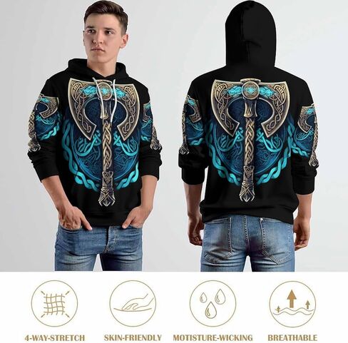 JooMeryer Men's Viking Totem 3D Print Long Sleeve Hoodies Pullover Sweatshirt in Kuwait