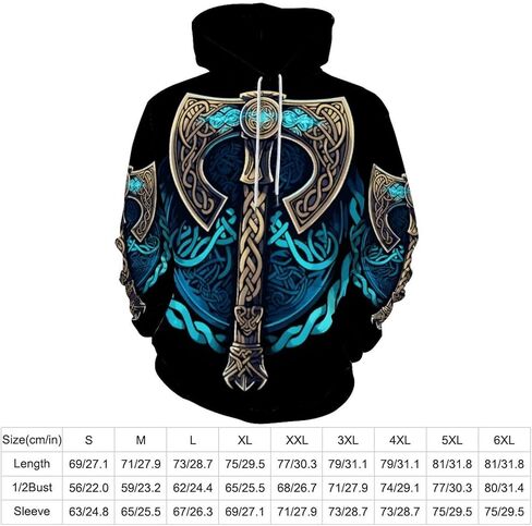 JooMeryer Men's Viking Totem 3D Print Long Sleeve Hoodies Pullover Sweatshirt in Kuwait