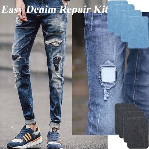 Denim Cloth Patches - 16 Pieces Cotton Iron-On Patches Kit for Clothing, Jackets, Bags -DIY Decorating & Mending in Saudi Arabia