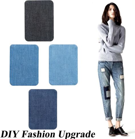 Denim Cloth Patches - 16 Pieces Cotton Iron-On Patches Kit for Clothing, Jackets, Bags -DIY Decorating & Mending in Saudi Arabia