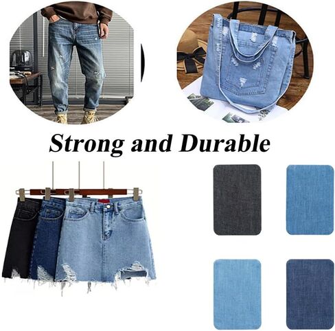 Denim Cloth Patches - 16 Pieces Cotton Iron-On Patches Kit for Clothing, Jackets, Bags -DIY Decorating & Mending in Saudi Arabia