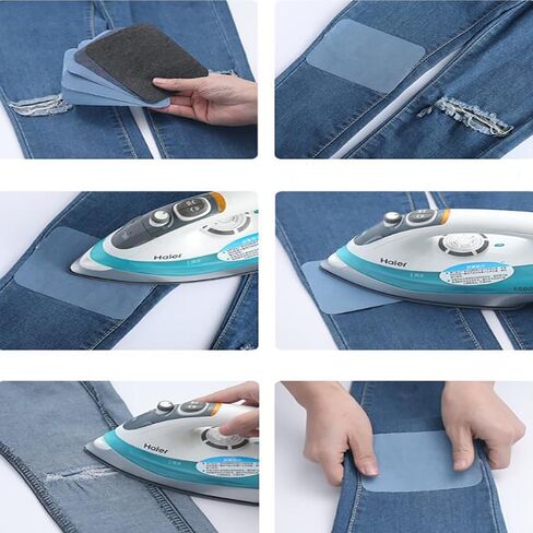 Denim Cloth Patches - 16 Pieces Cotton Iron-On Patches Kit for Clothing, Jackets, Bags -DIY Decorating & Mending in Saudi Arabia
