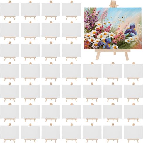 40 Pack Mini Canvas and Easel Set for Painting Canvas Panels with 5.9 Inch Wooden Easels for Oil Acrylic Painting Birthday Party Favors(4 x 4 Inch) in Saudi Arabia