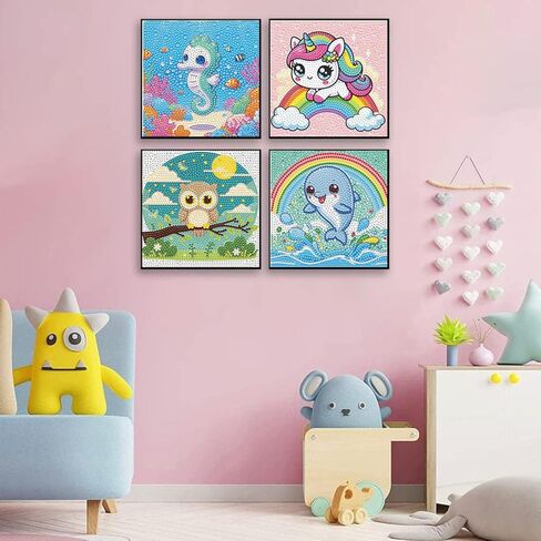 Diamond Painting Kits for Kids Beginner - 4 Pack DIY 5D Full Drill Diamond Art Kits for Children, Cute Animals Round Crystal Rhinestone Gem Art Crafts Home Wall Art Decor 5.9 x 5.9 Inches in Saudi Arabia