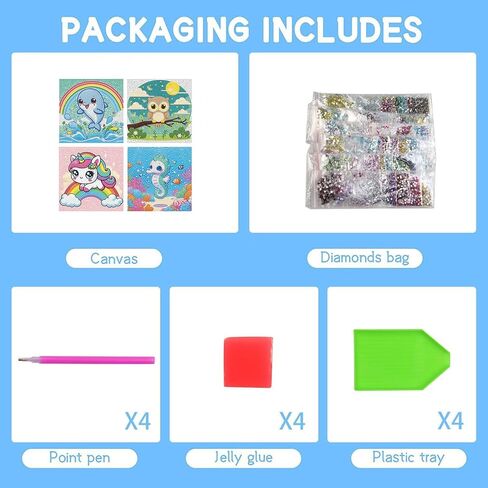 Diamond Painting Kits for Kids Beginner - 4 Pack DIY 5D Full Drill Diamond Art Kits for Children, Cute Animals Round Crystal Rhinestone Gem Art Crafts Home Wall Art Decor 5.9 x 5.9 Inches in Saudi Arabia