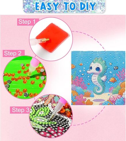 Diamond Painting Kits for Kids Beginner - 4 Pack DIY 5D Full Drill Diamond Art Kits for Children, Cute Animals Round Crystal Rhinestone Gem Art Crafts Home Wall Art Decor 5.9 x 5.9 Inches in Saudi Arabia