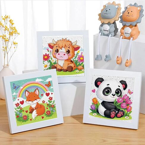 Diamond Painting Kits for Kids Beginner - 4 Pack DIY 5D Full Drill Diamond Art Kits for Children, Cute Animals Round Crystal Rhinestone Gem Art Crafts Home Wall Art Decor 5.9 x 5.9 Inches in Saudi Arabia